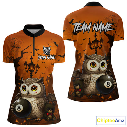 Personalized Funny Owl 8 Ball Pool Halloween Billiard Shirt Custom Pumpkin Billiard Jersey For Women TDM4928