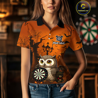 Personalized Orange Funny Owl Halloween Darts Shirt For Women Custom Pumpkin Darts Jersey TDM4929