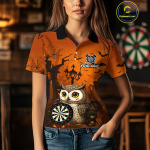 Personalized Orange Funny Owl Halloween Darts Shirt For Women Custom Pumpkin Darts Jersey TDM4929