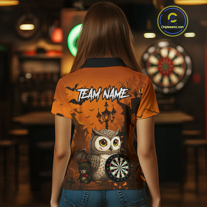 Personalized Orange Funny Owl Halloween Darts Shirt For Women Custom Pumpkin Darts Jersey TDM4929