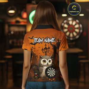 Personalized Orange Funny Owl Halloween Darts Shirt For Women Custom Pumpkin Darts Jersey TDM4929
