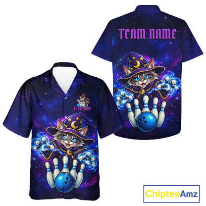 Funny Cat Wizard Galaxy Bowling Hawaiian Shirts For Men And Women Custom Bowling Team Outfit TDM8065