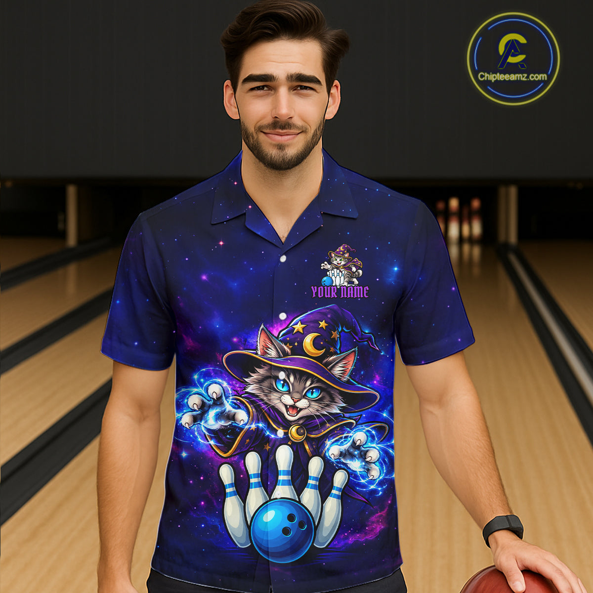 Funny Cat Wizard Galaxy Bowling Hawaiian Shirts For Men And Women Custom Bowling Team Outfit TDM8065