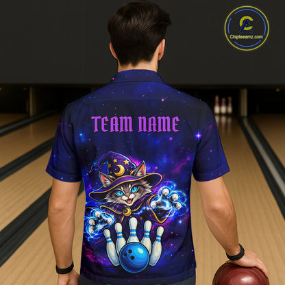 Funny Cat Wizard Galaxy Bowling Hawaiian Shirts For Men And Women Custom Bowling Team Outfit TDM8065