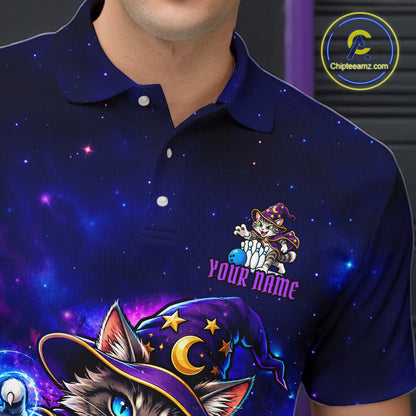 Funny Cat Wizard Galaxy Bowling Shirts For Men Custom Bowling Jersey, Bowling Team Outfit TDM8065