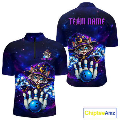 Funny Cat Wizard Galaxy Bowling Shirts For Men Custom Bowling Jersey, Bowling Team Outfit TDM8065