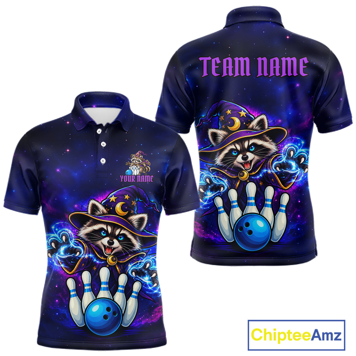 Funny Raccoon Wizard Galaxy Bowling Shirts For Men Custom Bowling Jersey, Bowling Team Outfit TDM8066