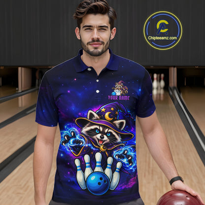 Funny Raccoon Wizard Galaxy Bowling Shirts For Men Custom Bowling Jersey, Bowling Team Outfit TDM8066