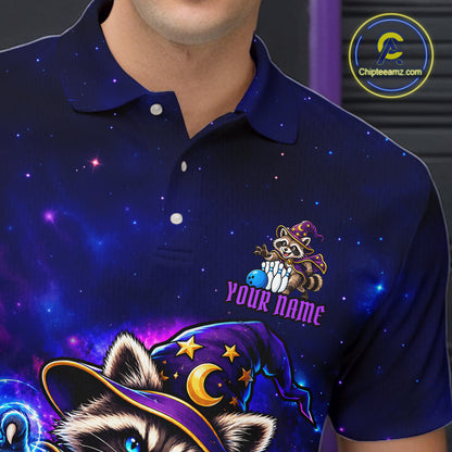 Funny Raccoon Wizard Galaxy Bowling Shirts For Men Custom Bowling Jersey, Bowling Team Outfit TDM8066