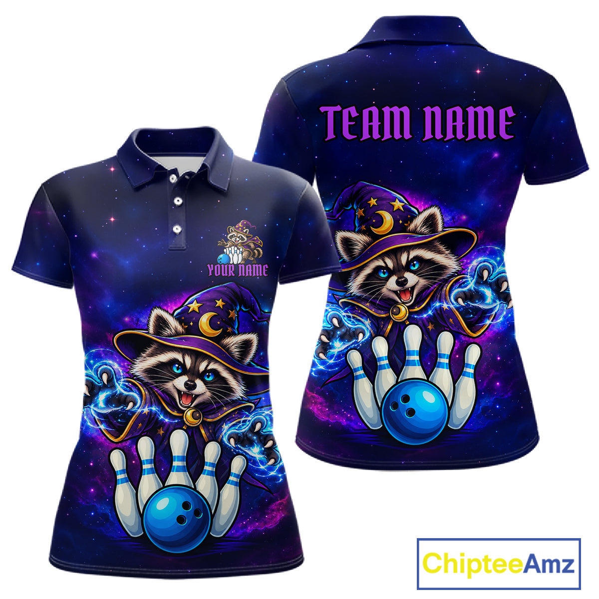 Funny Raccoon Wizard Galaxy Bowling Shirts For Women Custom Bowling Jersey, Bowling Team Outfit TDM8066