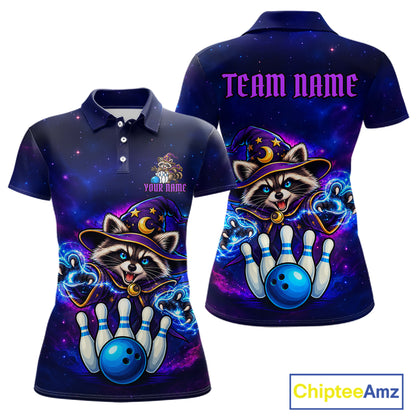 Funny Raccoon Wizard Galaxy Bowling Shirts For Women Custom Bowling Jersey, Bowling Team Outfit TDM8066