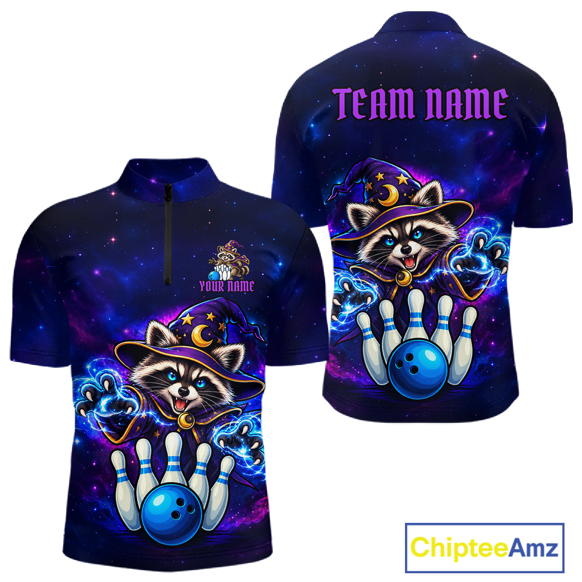 Funny Raccoon Wizard Galaxy Bowling Shirts For Men Custom Bowling Jersey, Bowling Team Outfit TDM8066