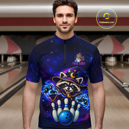 Funny Raccoon Wizard Galaxy Bowling Shirts For Men Custom Bowling Jersey, Bowling Team Outfit TDM8066