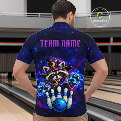 Funny Raccoon Wizard Galaxy Bowling Shirts For Men Custom Bowling Jersey, Bowling Team Outfit TDM8066