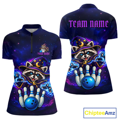 Funny Raccoon Wizard Galaxy Bowling Shirts For Women Custom Bowling Jersey, Bowling Team Outfit TDM8066