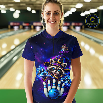 Funny Raccoon Wizard Galaxy Bowling Shirts For Women Custom Bowling Jersey, Bowling Team Outfit TDM8066