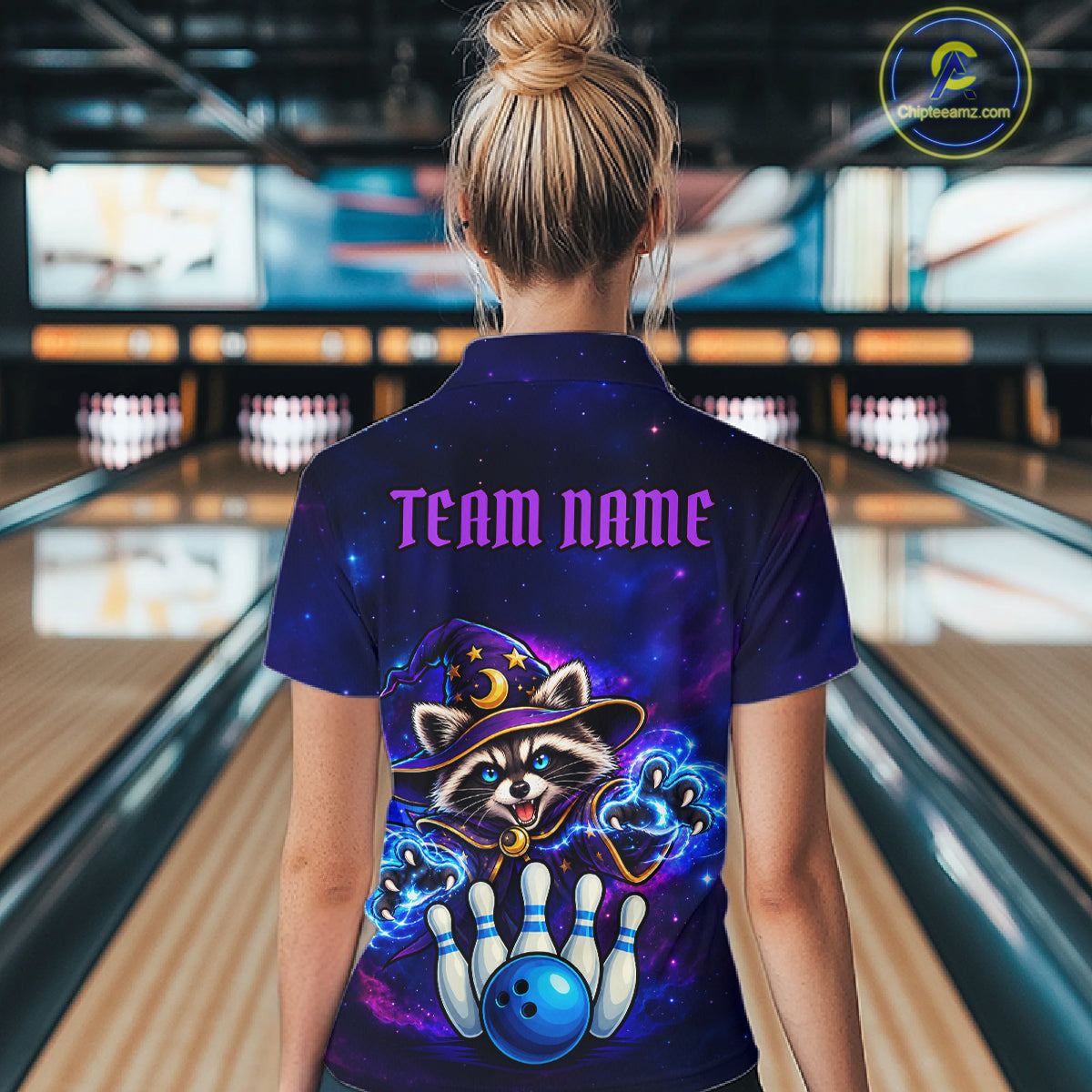 Funny Raccoon Wizard Galaxy Bowling Shirts For Women Custom Bowling Jersey, Bowling Team Outfit TDM8066