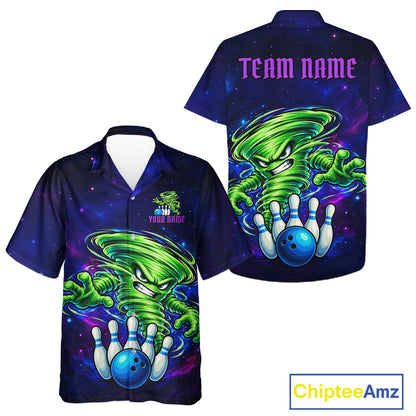 Funny Tornado Galaxy Bowling Hawaiian Shirt For Men Women Custom Bowling Team Button Up Jersey TDM8067