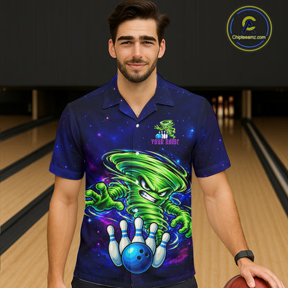Funny Tornado Galaxy Bowling Hawaiian Shirt For Men Women Custom Bowling Team Button Up Jersey TDM8067