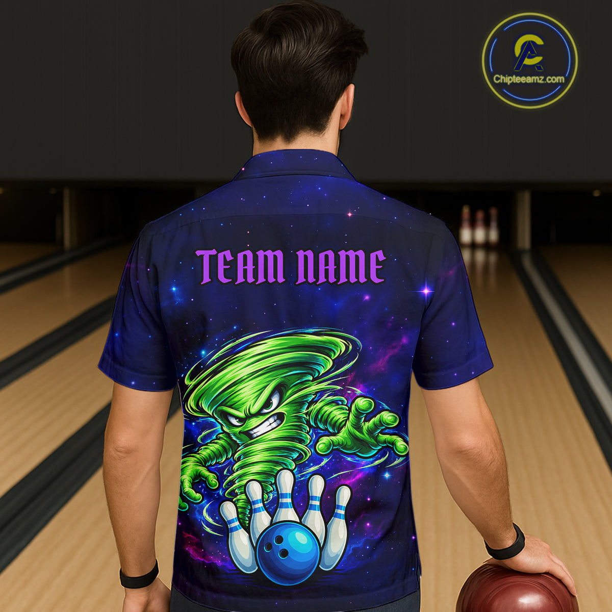 Funny Tornado Galaxy Bowling Hawaiian Shirt For Men Women Custom Bowling Team Button Up Jersey TDM8067