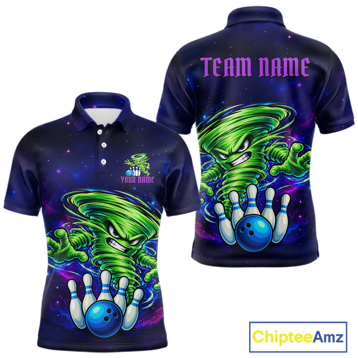 Funny Tornado Galaxy Bowling Shirts For Men Custom Bowling Jersey, Bowling Team Outfit TDM8067