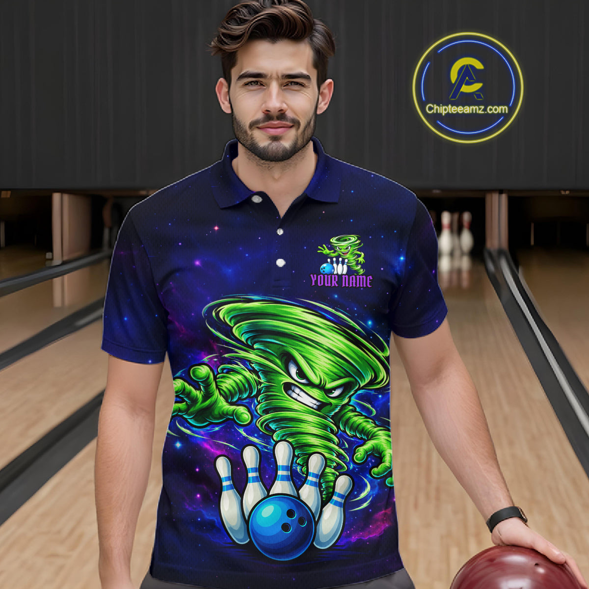 Funny Tornado Galaxy Bowling Shirts For Men Custom Bowling Jersey, Bowling Team Outfit TDM8067