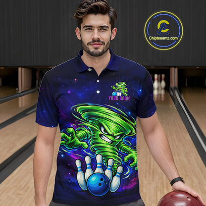 Funny Tornado Galaxy Bowling Shirts For Men Custom Bowling Jersey, Bowling Team Outfit TDM8067
