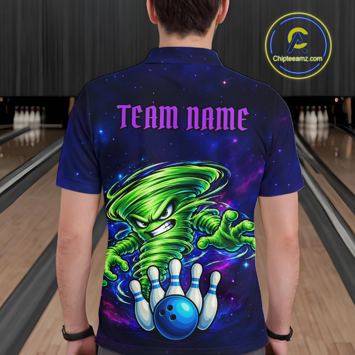 Funny Tornado Galaxy Bowling Shirts For Men Custom Bowling Jersey, Bowling Team Outfit TDM8067