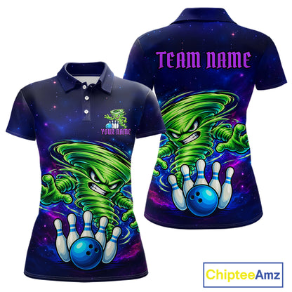 Funny Tornado Galaxy Bowling Shirts For Women Custom Bowling Jersey, Bowling Team Outfit TDM8067