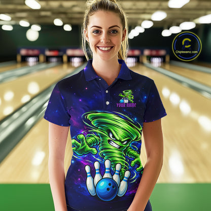 Funny Tornado Galaxy Bowling Shirts For Women Custom Bowling Jersey, Bowling Team Outfit TDM8067