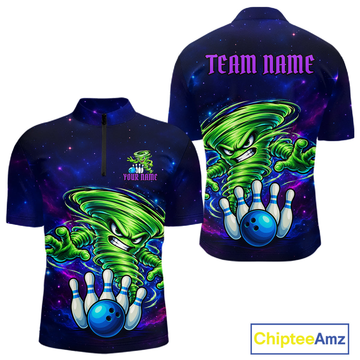 Funny Tornado Galaxy Bowling Shirts For Men Custom Bowling Jersey, Bowling Team Outfit TDM8067
