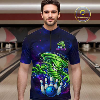 Funny Tornado Galaxy Bowling Shirts For Men Custom Bowling Jersey, Bowling Team Outfit TDM8067