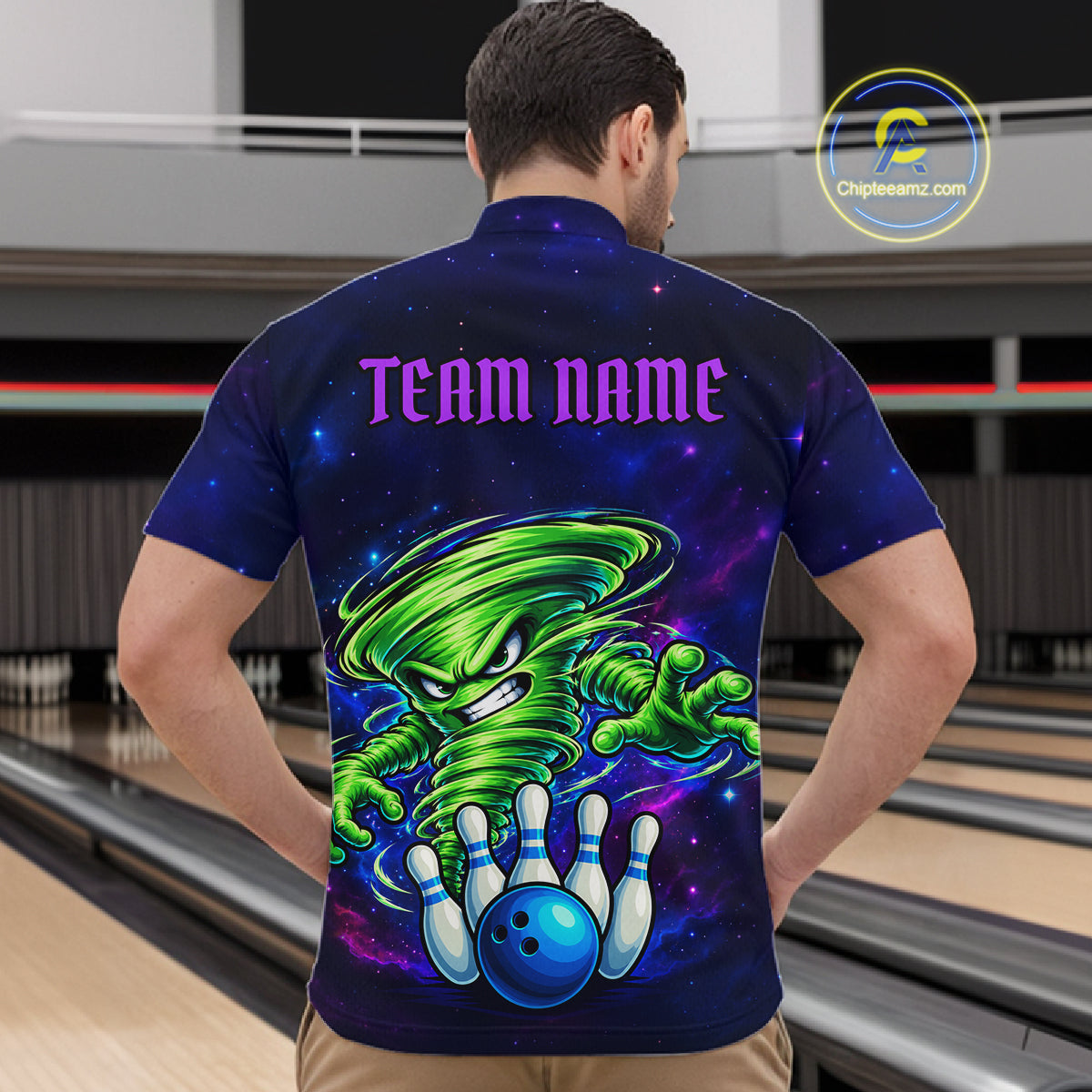 Funny Tornado Galaxy Bowling Shirts For Men Custom Bowling Jersey, Bowling Team Outfit TDM8067