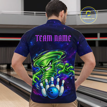 Funny Tornado Galaxy Bowling Shirts For Men Custom Bowling Jersey, Bowling Team Outfit TDM8067