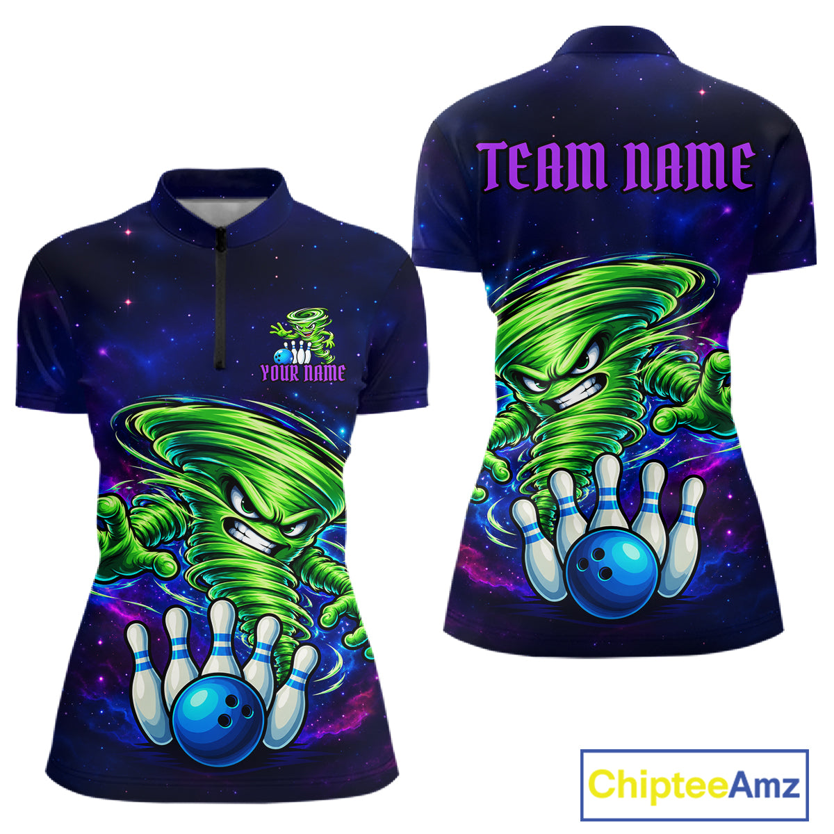Funny Tornado Galaxy Bowling Shirts For Women Custom Bowling Jersey, Bowling Team Outfit TDM8067