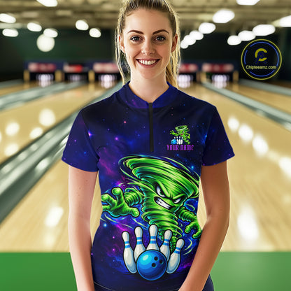 Funny Tornado Galaxy Bowling Shirts For Women Custom Bowling Jersey, Bowling Team Outfit TDM8067