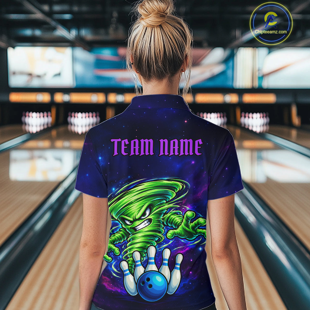 Funny Tornado Galaxy Bowling Shirts For Women Custom Bowling Jersey, Bowling Team Outfit TDM8067