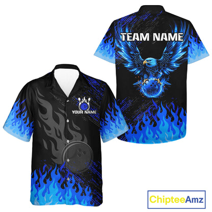 Black And Blue Flame Eagle Bowling Hawaiian Shirt For Men Women Custom Bowling League Team Jersey TDM8077