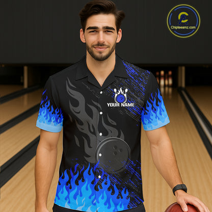 Black And Blue Flame Eagle Bowling Hawaiian Shirt For Men Women Custom Bowling League Team Jersey TDM8077