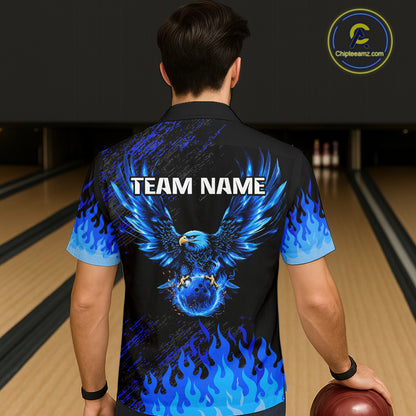 Black And Blue Flame Eagle Bowling Hawaiian Shirt For Men Women Custom Bowling League Team Jersey TDM8077