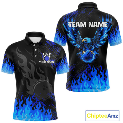 Black And Blue Flame Eagle Bowling Shirts For Men Custom Bowling League Team Jersey Polo & 1/4 Zip TDM8077