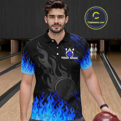 Black And Blue Flame Eagle Bowling Shirts For Men Custom Bowling League Team Jersey Polo & 1/4 Zip TDM8077