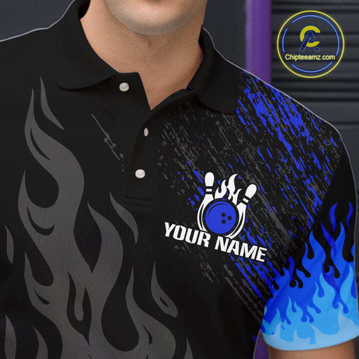 Black And Blue Flame Eagle Bowling Shirts For Men Custom Bowling League Team Jersey Polo & 1/4 Zip TDM8077