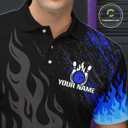 Black And Blue Flame Eagle Bowling Shirts For Men Custom Bowling League Team Jersey Polo & 1/4 Zip TDM8077