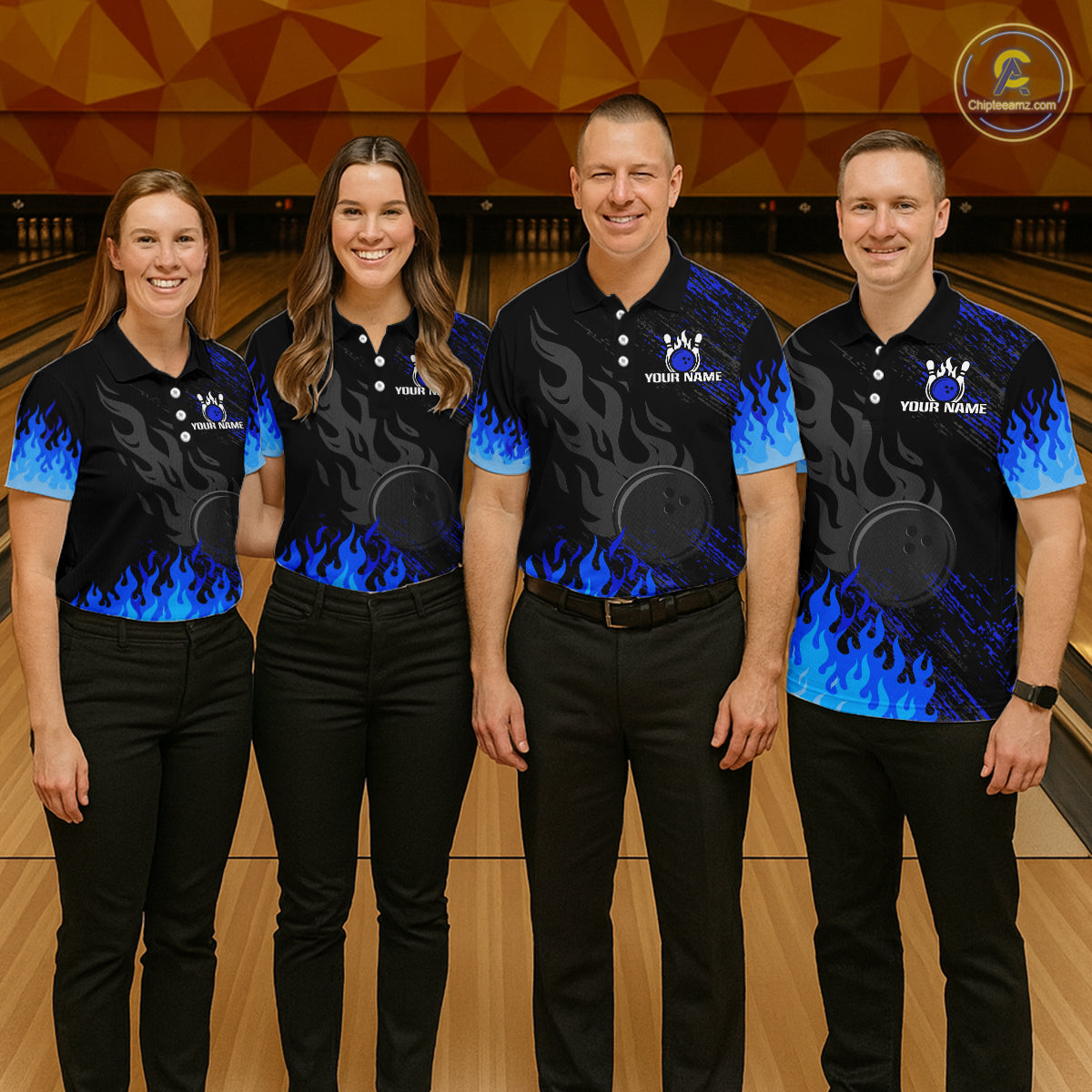 Black And Blue Flame Eagle Bowling Shirts For Men Custom Bowling League Team Jersey Polo & 1/4 Zip TDM8077