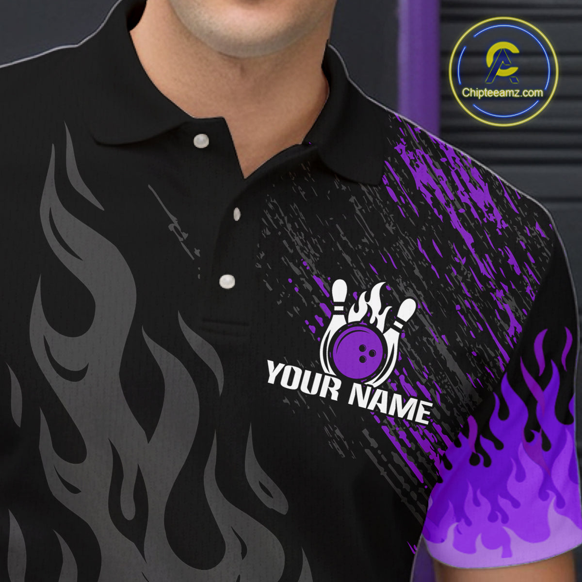 Black And Purple Flame Eagle Bowling Shirt For Men Custom Bowling League Team Jersey Polo, 1/4 Zip TDM8078