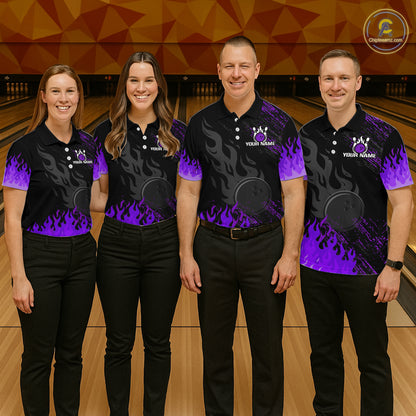 Black And Purple Flame Eagle Bowling Shirt For Men Custom Bowling League Team Jersey Polo, 1/4 Zip TDM8078