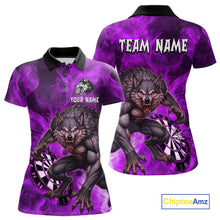 Load image into Gallery viewer, Purple Flaming Wolf Darts Shirt For Women Custom Darts League Jersey Team Polo &amp; Quarter Zip TDM5358