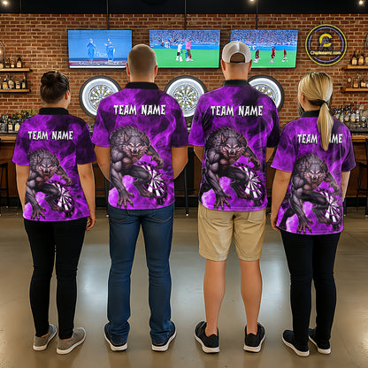 Purple Flaming Wolf Darts Shirt For Women Custom Darts League Jersey Team Polo & Quarter Zip TDM5358