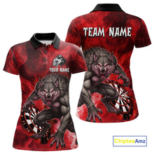 Load image into Gallery viewer, Red Flaming Wolf Darts Shirt For Women Custom Darts League Jersey Team Polo &amp; Quarter Zip TDM5359